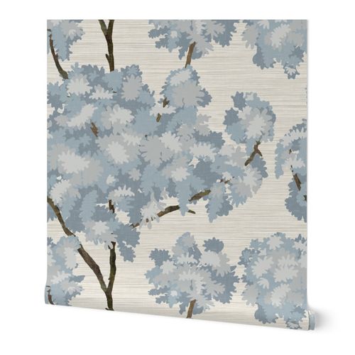 Grasscloth-Ernesto Blue Trees- Agreeable Gray 