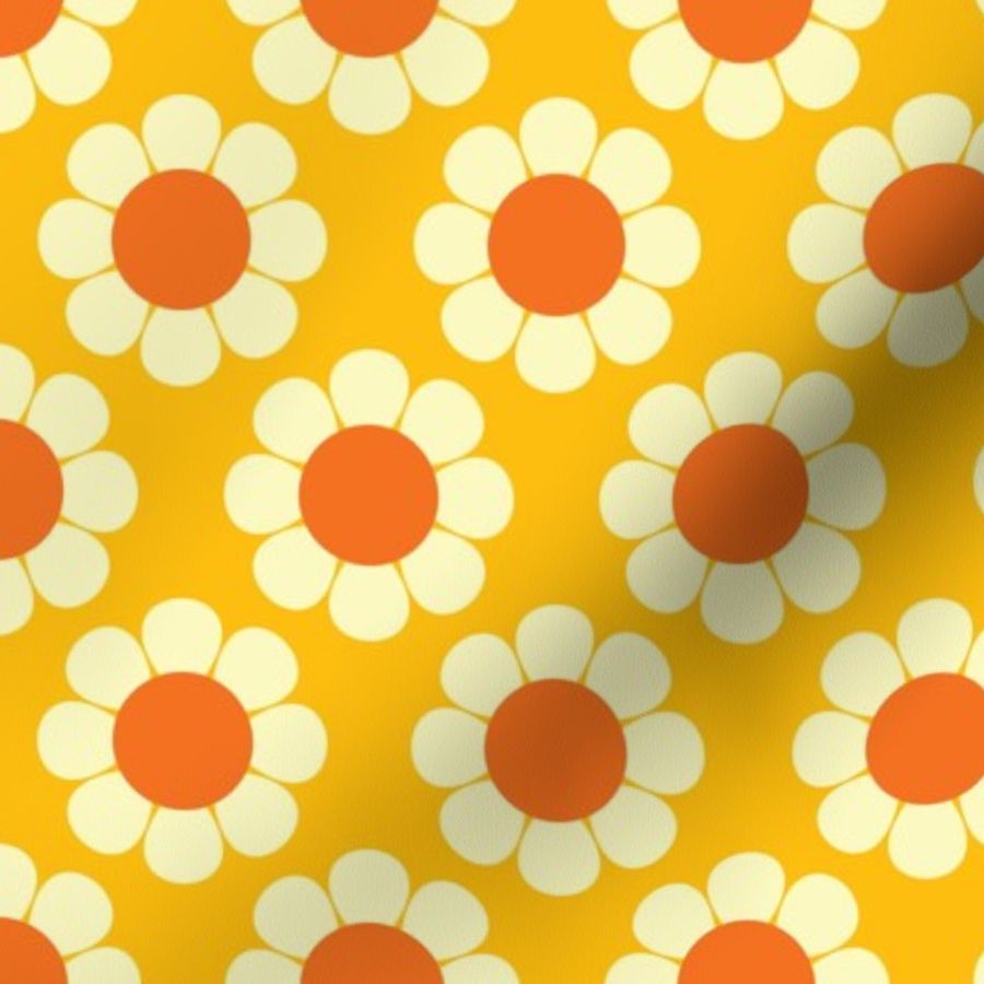 60s Retro Floral in Oranges, Yellow Fabric