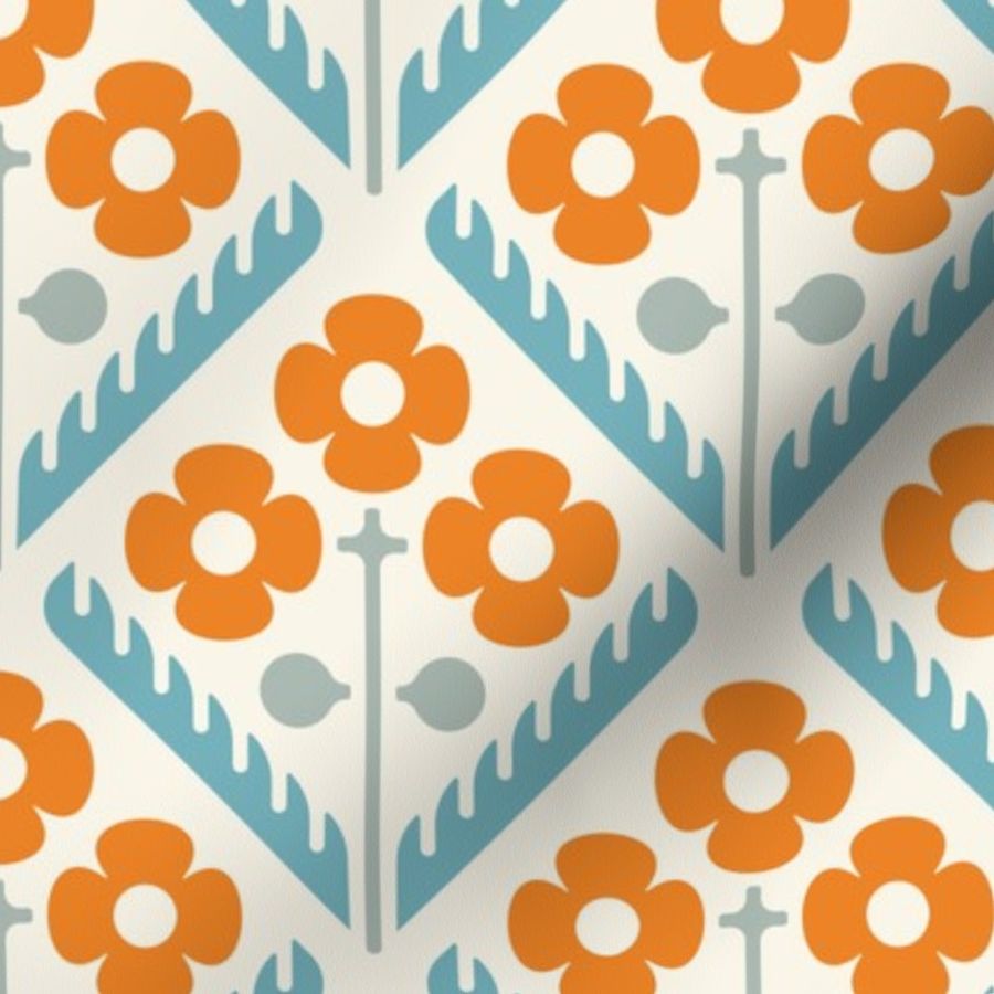 Minimalist Vintage Retro 70s Modern Geometric Floral KF 0087 B Fabric