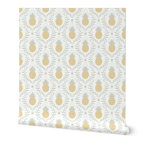 Tropical pineapple with trailing leaves gold green mint sophisticated - Medium