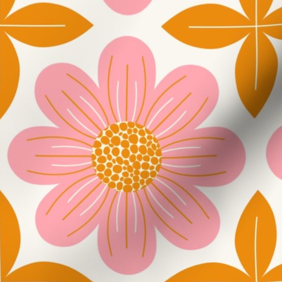 Retro Flowers - Large Scale Fabric