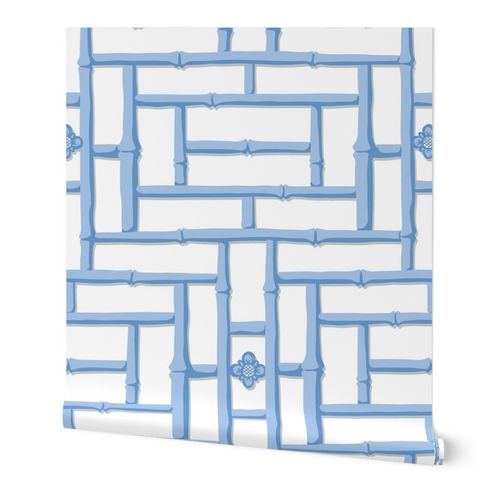 bamboo trellis - cornflower blue on white - large