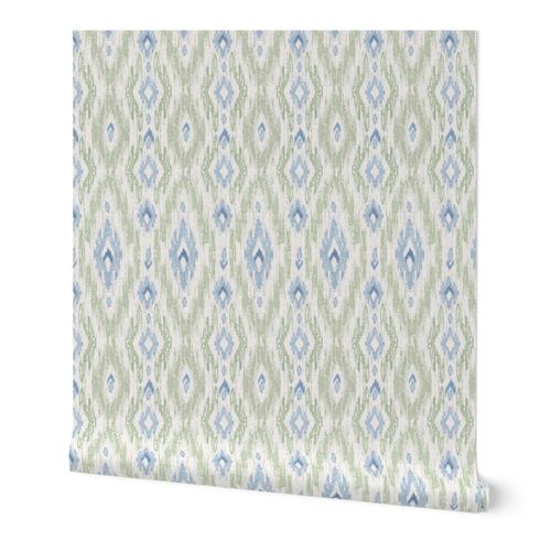 Grandmillennial Ikat Stripes on linen texture Old blue sage green 3.5"
