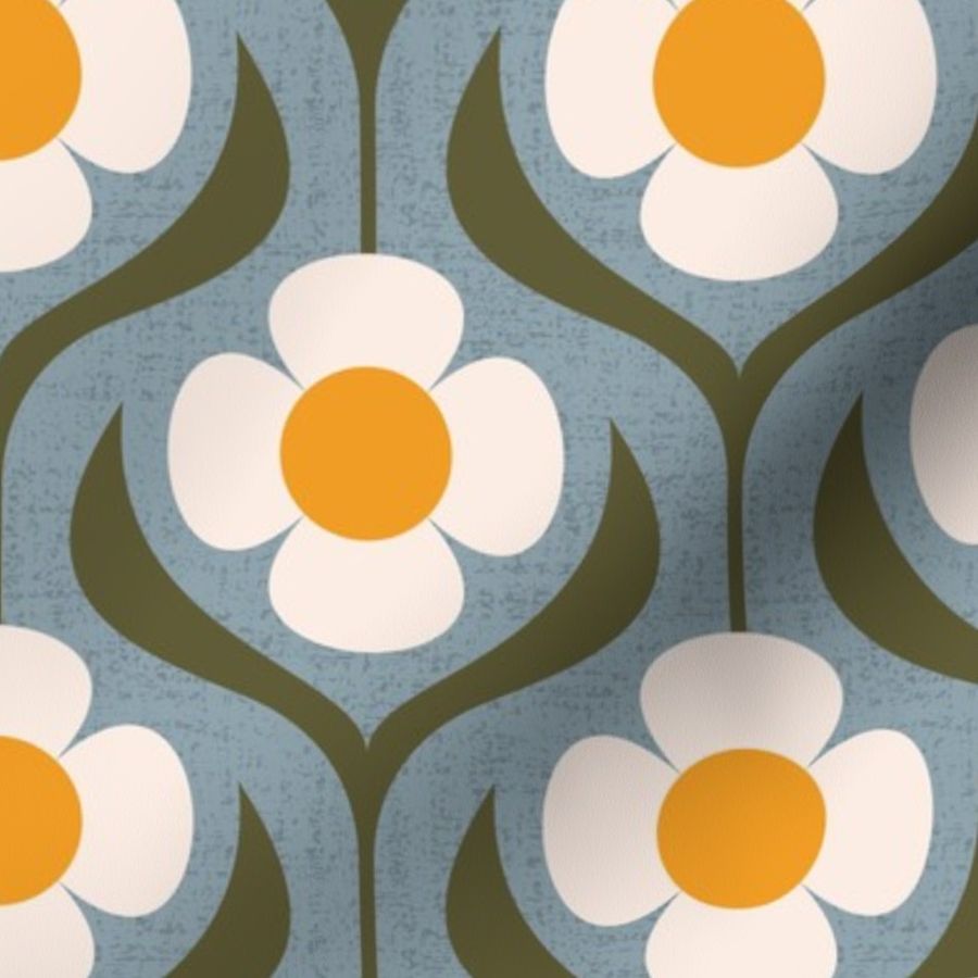 KF 0150 A - Medium 6" - Vintage Retro Daisy 70s Modern Geometric Floral Fabric