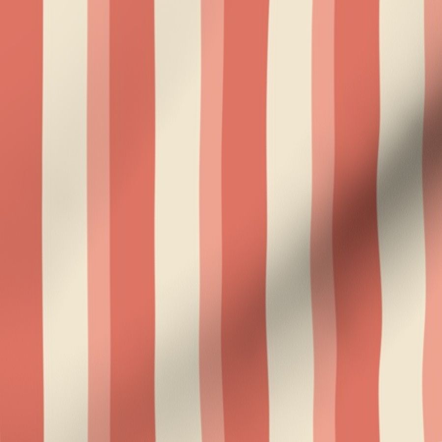 Spring garden classic bold stripe - coral, peach and cream - grandmillennial, traditional, heritage stripe Fabric