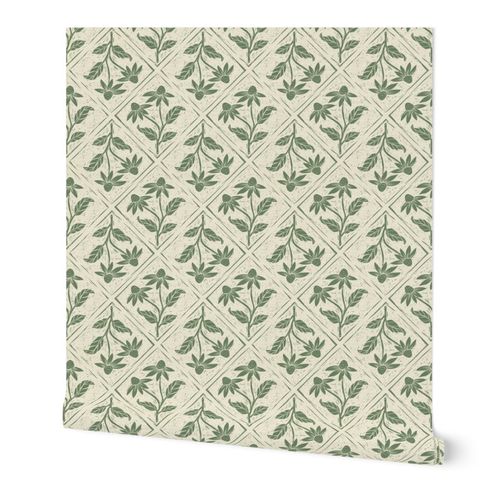 block print wildflowers_seaweed green_Large