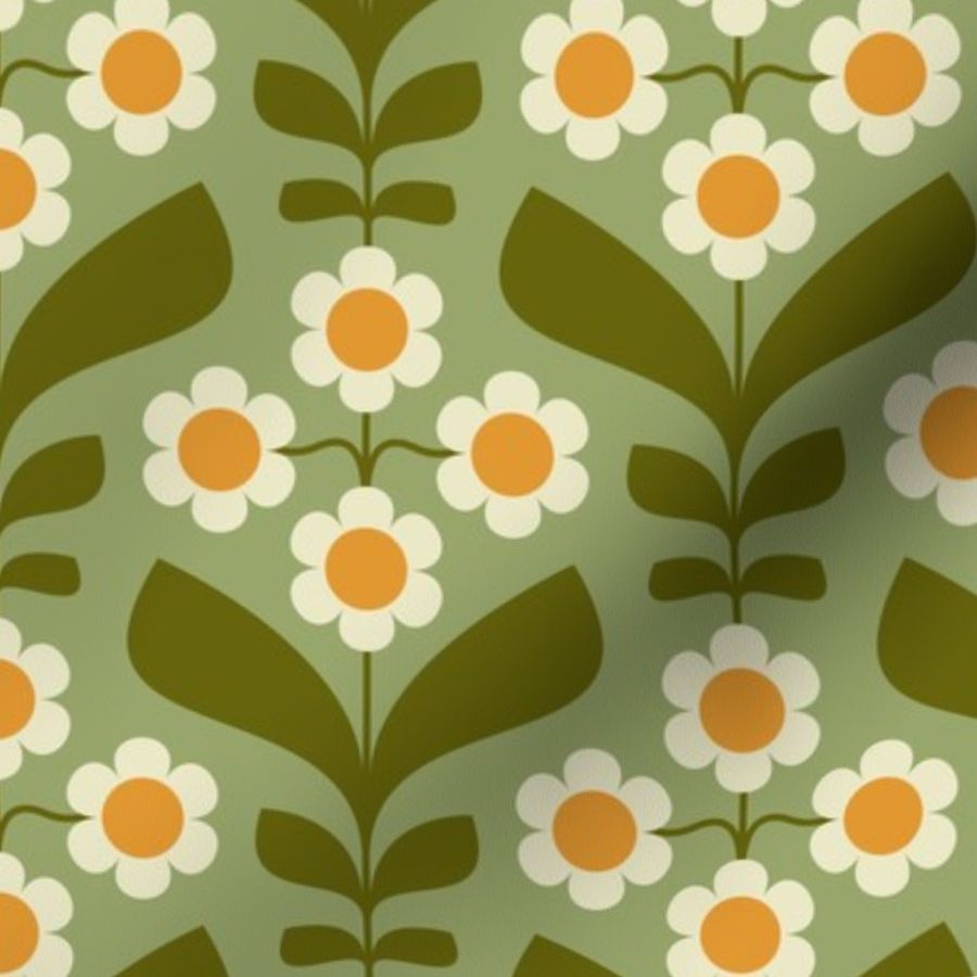 KF 0164 B - Medium 6" - Vintage Retro Daisy 70s Modern Geometric Floral Fabric