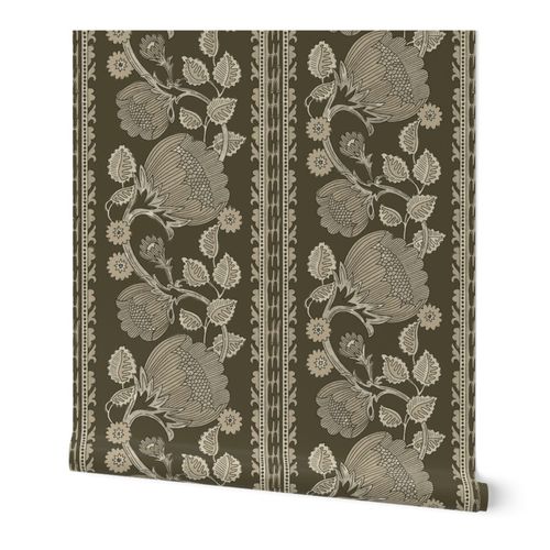 Grandmillennial Trailing Floral & Leaves Stripe