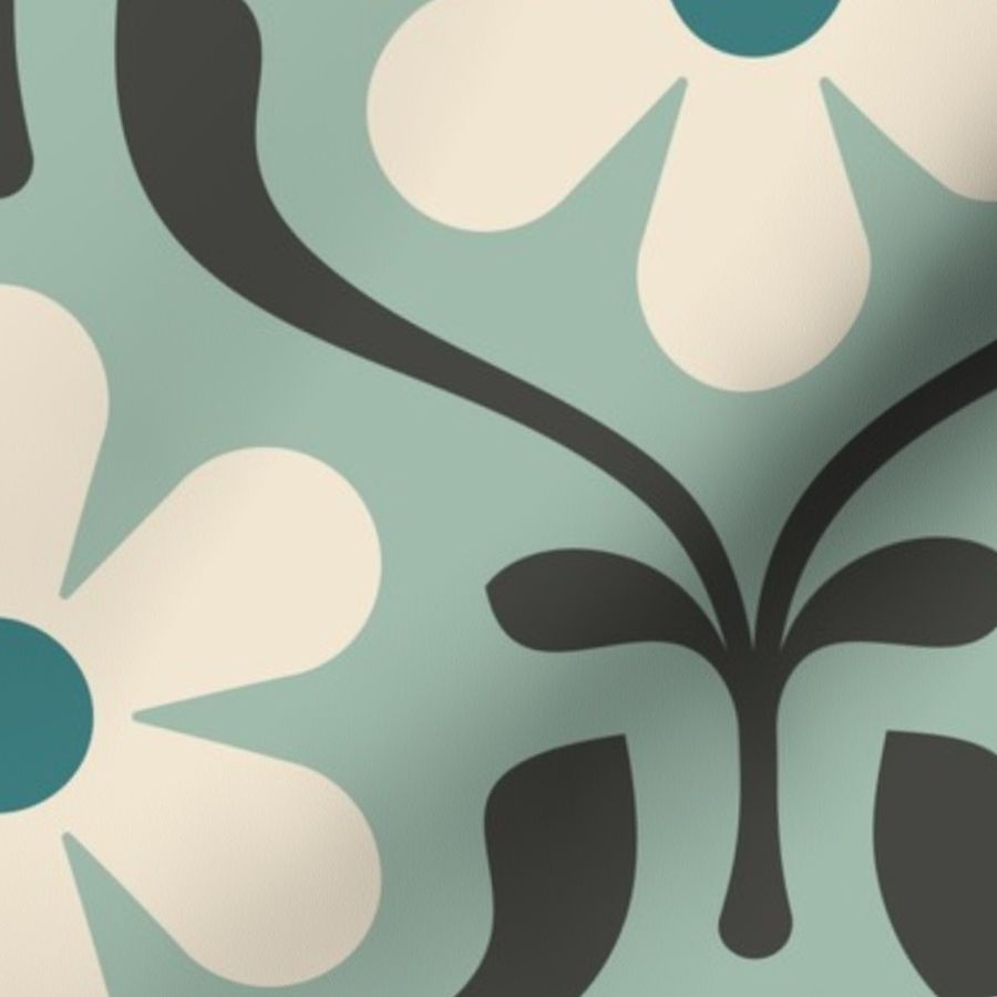 KF 0257 E - Large 12" - Vintage Retro Daisy 70s Modern Geometric Floral Fabric