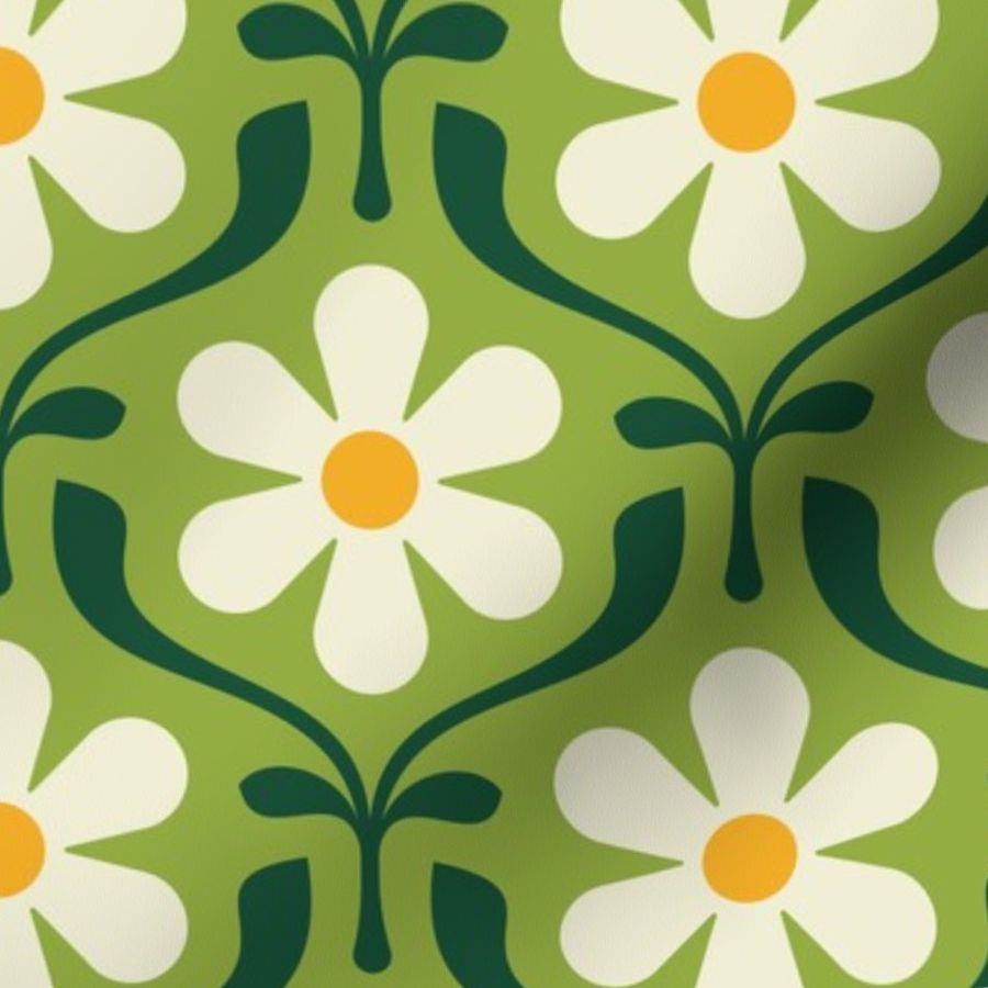 KF 0257 B - Small 6" - Vintage Retro Daisy 70s Modern Geometric Floral Fabric