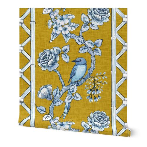 Gold chinoiserie trellis stripe 12”