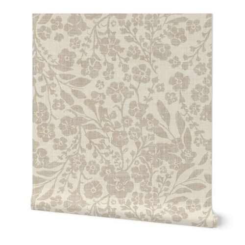 Antique Beige Cottage Floral Vintage Inspired 