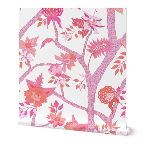 Peony Branch Mural- Pinks and Oranges