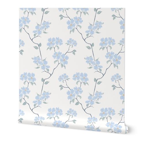 Dogwood Branches, Blue on White