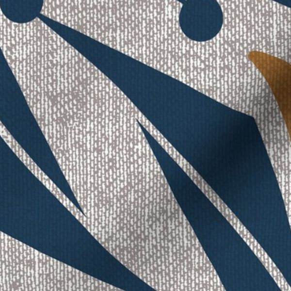 Mid Century Leaf Geometric - Scandinavian Botanical Greige Navy Gold (J)