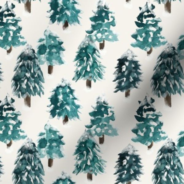 Snow White Christmas Trees Dense Forest by Festive fabric by Erin Kendal