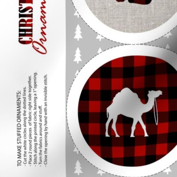 Nativity Buffalo plaid and linen ornaments cut out fat quarter panel