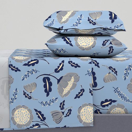 Modern Farnhouse Floral Sky Blue