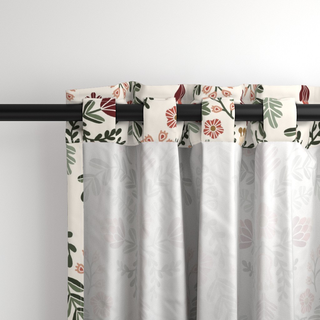 Close up of the back a Curtain panel hanging from a black curtain rod showing the tab hanging option