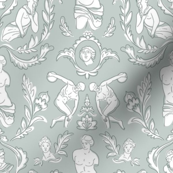 Antique sculpture in Damask pattern (green version)