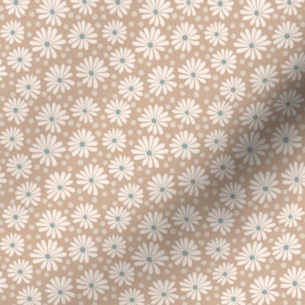 Cream Mini Daisies on Tan - Blue Hoppy Easter collection