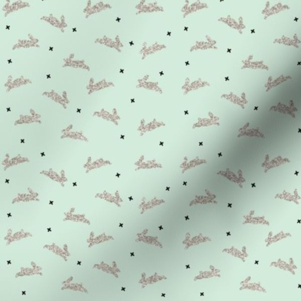 small bunnies silver sparkle on mint