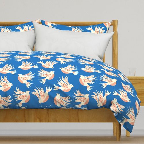Folk Art Christmas White Doves on Royal Blue (L)