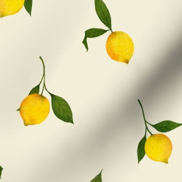 Large - Fresh citrus lemons in watercolour on light beige background