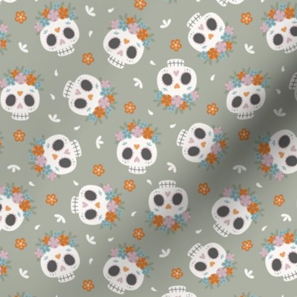 (S Scale) Dia de los Muertos Mexican Day of the Dead Boho Pattern on Sage