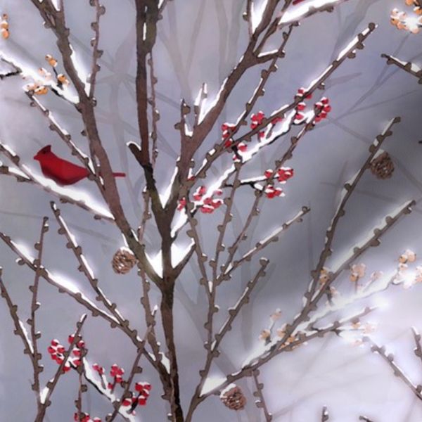 Frosty Morning - Cardinals on Snowy Branches - Gray-Lavender Mist