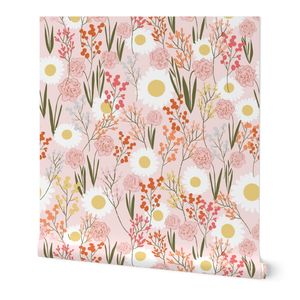 Daffodils + Daisies Pink Background