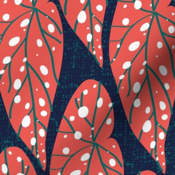 Normal scale / Begonia leaf tropic vibes / oxford navy blue coral leaves