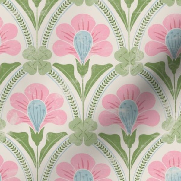 Daisy Garden Scallops - Grandmillennial - Pink White Rock - 12