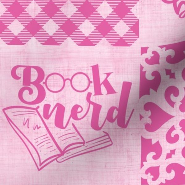 Bigger Patchwork 6" Squares Book Lover for Cheater Quilt or Blanket in Pink