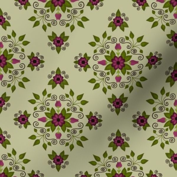 Damask Flowers Light Green