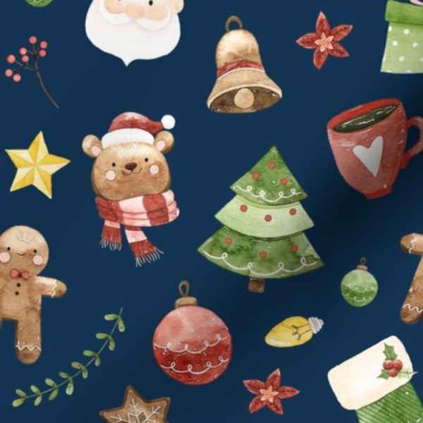 Watercolor Christmas Fun Navy