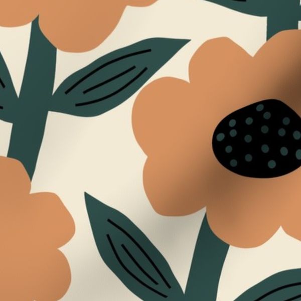 Bold Fat Flowers - cream brown green