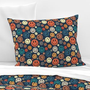 Large Scale Retro Smile Faces Smiles on Navy