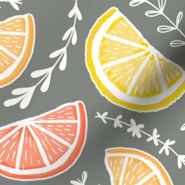 Citrus Slices and Florals in pewter Grey // Jumbo
