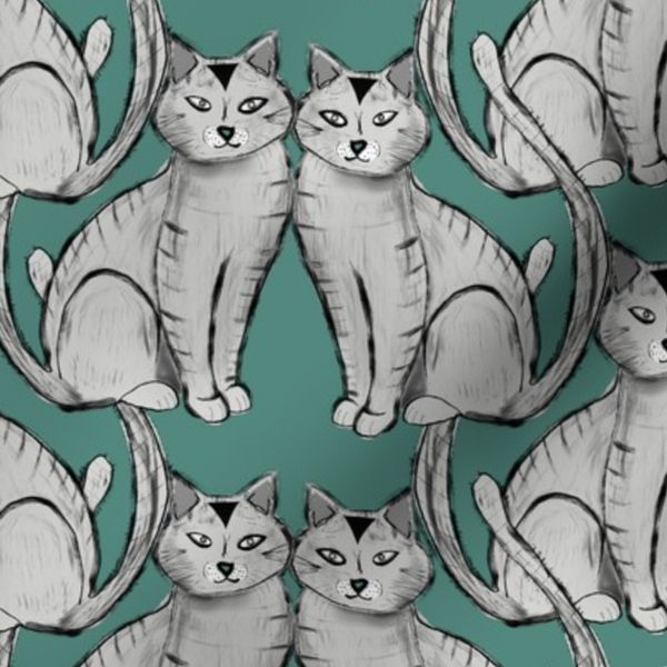 Hand Draw Cat Teal