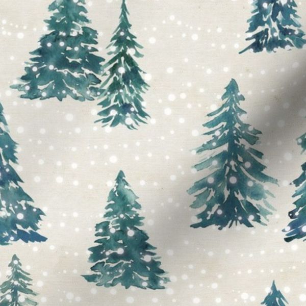 Blue Christmas Tree Snow Sparkles Rustic Texture - 9x9