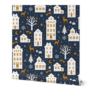 winter night village - cozy colors