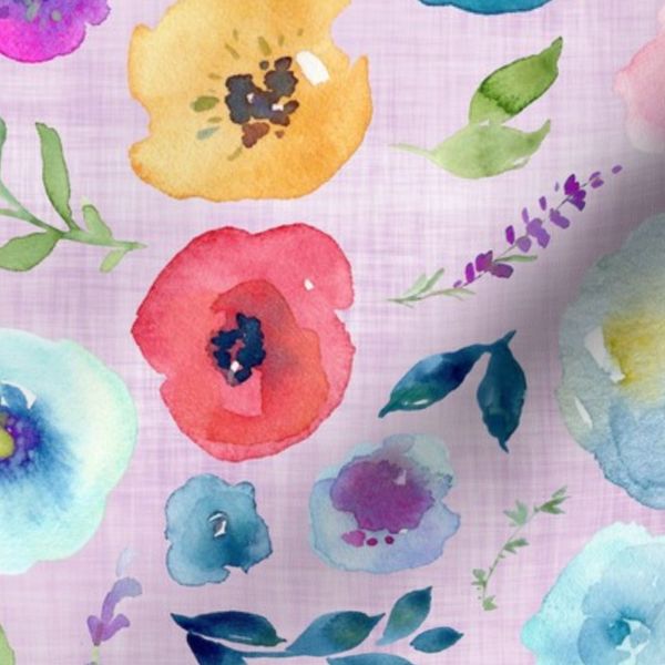 brigt spring floral lilac linen