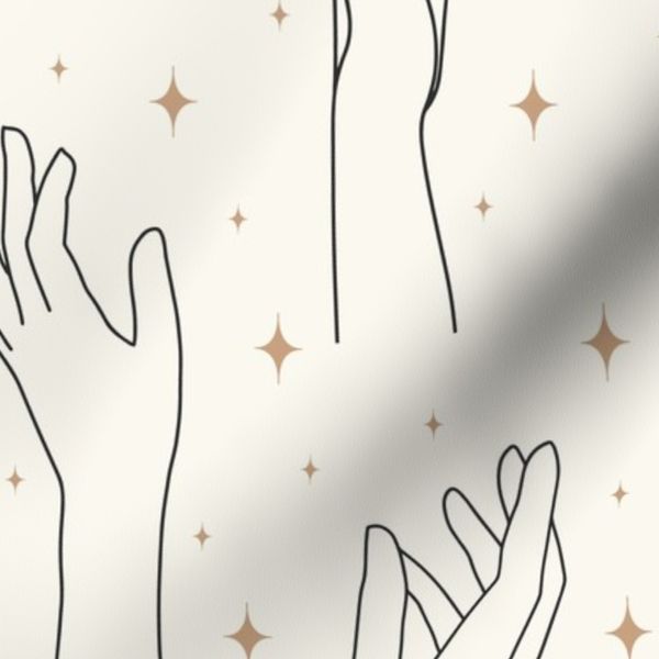 LARGE - Symbolic Magic hands with stars brown black on Cream