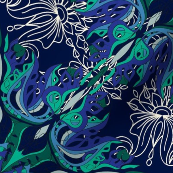 Navy blue Oriental dream mandala / Large scale