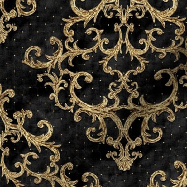Baroque style damask ornamental pattern. Gold and black
