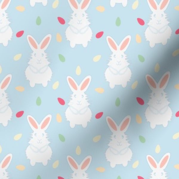 Easter Bunny with eggs on Blue