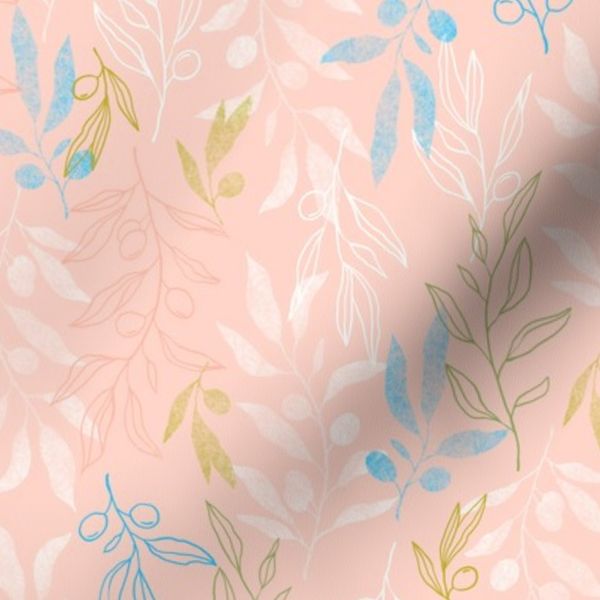 Pastel Pink Olive Branch Botanical Leaves