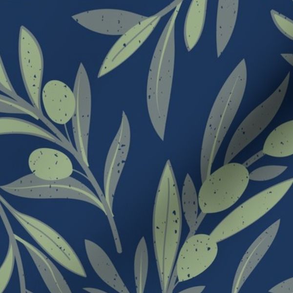Normal scale / Peaceful olive branches / navy green grey and sage green