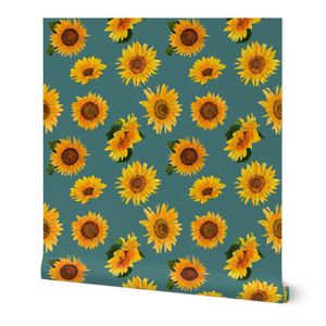 CadetBlue Sunflowers Seamless